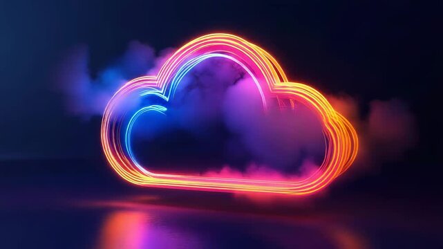 Cloud computing symbol glowing with vibrant neon colors