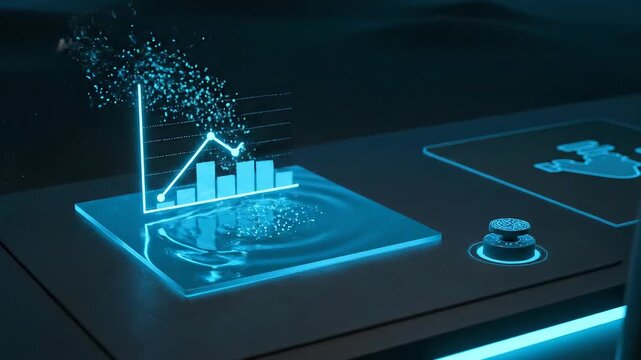 Digital Transformation - Data Pipeline to Lakehouse: Sources emit dotted flows into a crystal U-bend; a micro line chart climbs and steadies.
