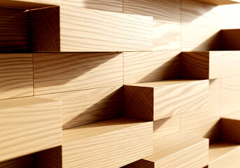 Abstract pattern of stacked wooden blocks