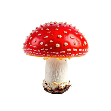 Amanita muscaria mushroom with red cap and white spots.