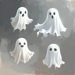 Minimalist Ghost Expressions Gray Background Halloween Clipart for Blogs and Social Posts