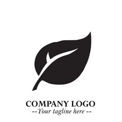 Leaf Logo Symbol Black on White Background in Elegant Minimalist Vector Design for Eco Branding