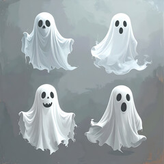 Stylized Ghosts with Magic Aura Halloween Clipart for Educational and Emotional Storytelling