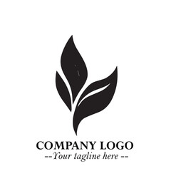 Leaf Logo Symbol Black on White Background in Elegant Minimalist Vector Design for Eco Branding