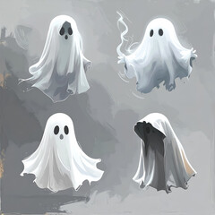 Classic Ghost Shapes Dark Background Halloween Clipart for Social Media and Printables