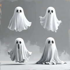 Cartoon Ghost Expressions Misty Background Halloween Clipart for Etsy and Instagram Posts