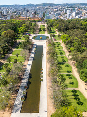 Aerial view of Redemption Park with lakes, trees and gardens