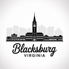 Obraz premium ‎Blacksburg Virginia Skyline Silhouette — A Tech College Town Vector Illustration