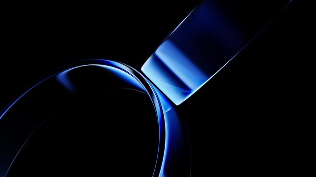 Glass glossy rings rotating in 3d space. Bright blue circles motion. Simple geometric texture for technology presentation creative concept. Seamless loop. - Powered by Adobe
