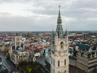 Fototapeta premium Aerial Panorama of Ghent Belfry and Towers
