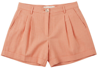 Isolated coral pleated shorts with a cuffed hem for casual summer fashion style
