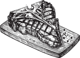 t Bone Steak meat drawing vector illustration