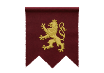 Isolated heraldic standard flag with a lion crest, design for medieval royalty or nobility