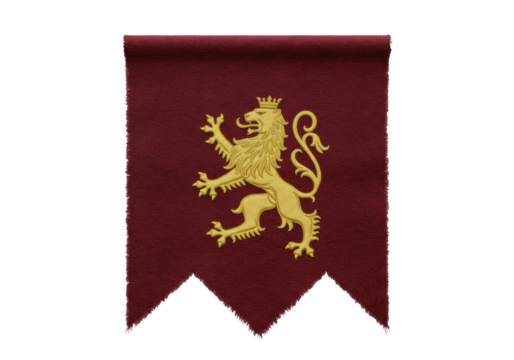 Isolated heraldic standard flag with a lion crest, design for medieval royalty or nobility