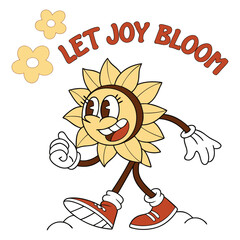 Cheerful sunflower character with retro style