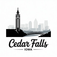 Obraz premium Cedar Falls Iowa Skyline Silhouette — University City on the Cedar River Vector Illustration