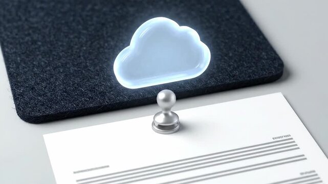 Digital Transformation - e-Invoicing Flow: Invoice sends an arrow into a cloud cylinder; a rosette stamp appears and holds.