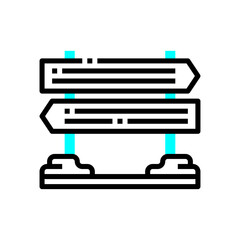 Directional Signpost with Two Blank Horizontal Arrows Showing Information on Transparent Background and Cyan Posts