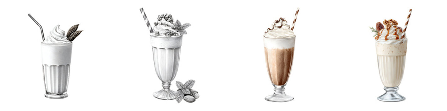Assorted Flavored Milkshakes Collection on White