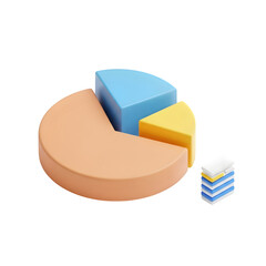 3D Pie Chart and Stacked Data Blocks on Transparent Background statistics analysis