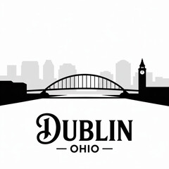 ‎Dublin Ohio Skyline Silhouette — Scioto River City and Modern Bridge Vector Illustration