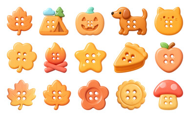 Obraz premium PNG Autumn-themed cute button collection, element set on transparent background