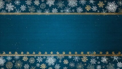 Elegant winter holiday background with shimmering silver and gold snowflakes, festive blue texture, and decorative golden lines. - Powered by Adobe