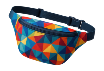 Colorful geometric print canvas waist pouch.