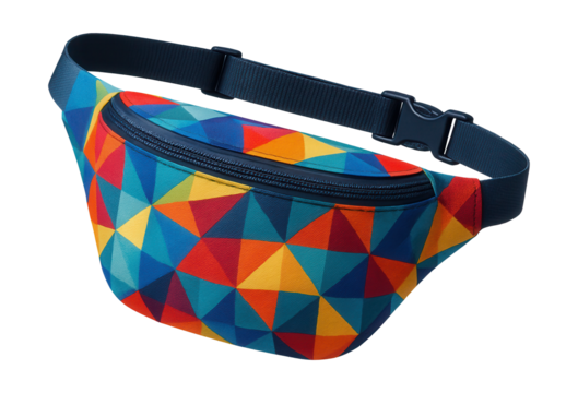 Colorful geometric print canvas waist pouch.