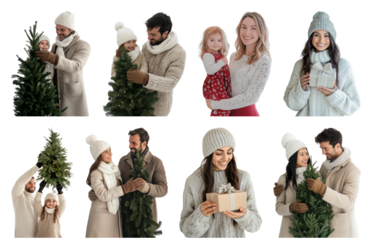 PNG Family holiday joy captured beautifully, element set on transparent background