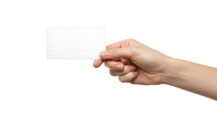 Hand holding blank white business card ready for your message.