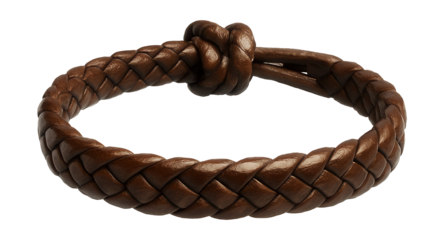 Braided leather wrist cuff featuring an adjustable knot closure.