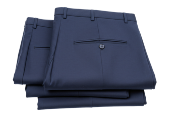 Isolated folded stylish navy blue slacks or trousers, formal attire for men, fashion staple