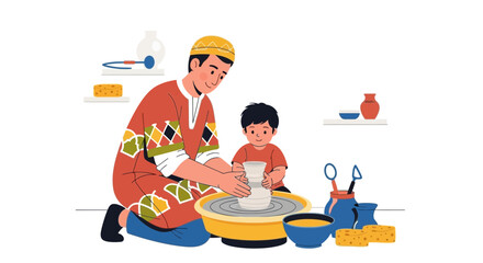 Father and Son Bonding Through Pottery: A Heartwarming Creative Activity Together