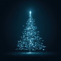 digital glowing tech christmas tree on blue background	
