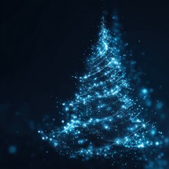 digital glowing tech christmas tree on blue background	
