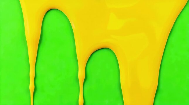 Yellow paint melting down on green screen background