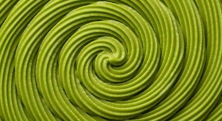 Fototapeta premium Thick green matcha cream swirl with ridged spiral texture, close-up abstract food background 