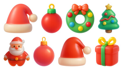 Fototapeta premium PNG Festive 3D Christmas icons collection, element set on transparent background