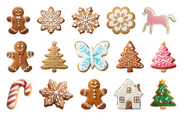 PNG Colorful festive gingerbread cookies assortment, element set on transparent background