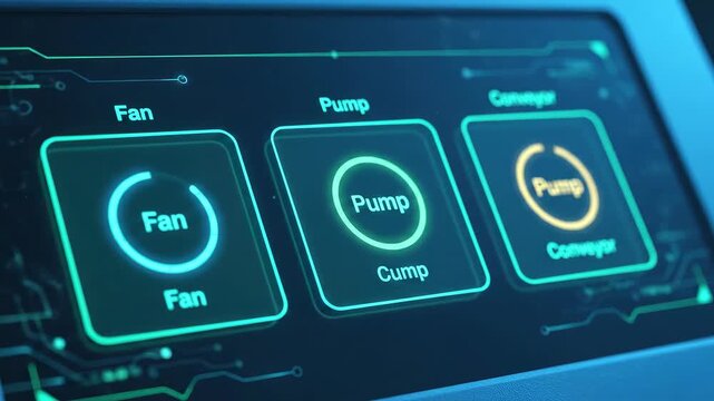 IoT Predictive Maintenance Cleared: fleet health rings show a tap shifting the pump from amber to mint as ambient noise dissipates; other devices remain steady, depicting targeted fixes within steady-