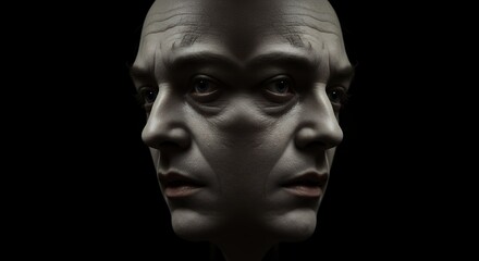Obraz premium Two faced human head sculpture against a dark backdrop for conceptual imagery