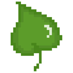 Fototapeta premium Pixel Art Green Leaf Nature Icon Retro Illustration