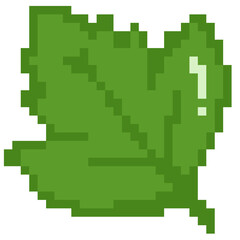 Pixel Art Green Leaf Nature Icon Retro Illustration