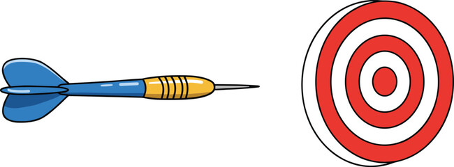 Blue and Yellow Dart Flying Toward Bullseye Target Symbolizing Precision, Focus, Goal Achievement, Success, Strategy, Competition, Aim, Accuracy, Challenge