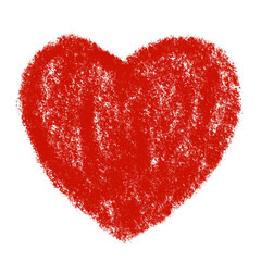 Hand-drawn red heart with crayon texture on white background, symbol of love and emotion.