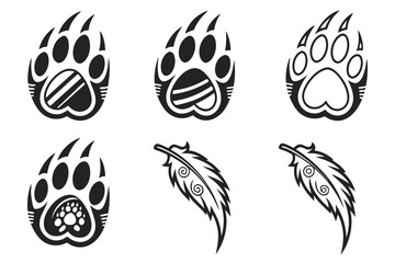 Minimalist tribal bear paw icon set with geometric elements