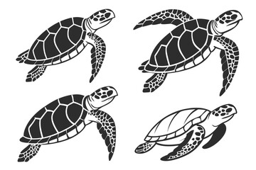 Vintage turtle icon set with retro color palette