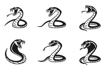 Minimalist viper snake icon set in black and yellow