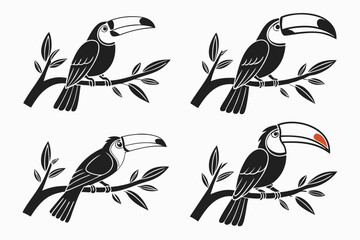 Vivid toucan icon set minimalist design